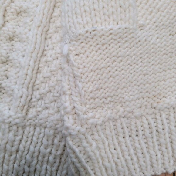 SISANDINA Wool Cardigan Sweater Chunky Cable Knit Hooded Zip Front Ivory Medium - Picture 8 of 10